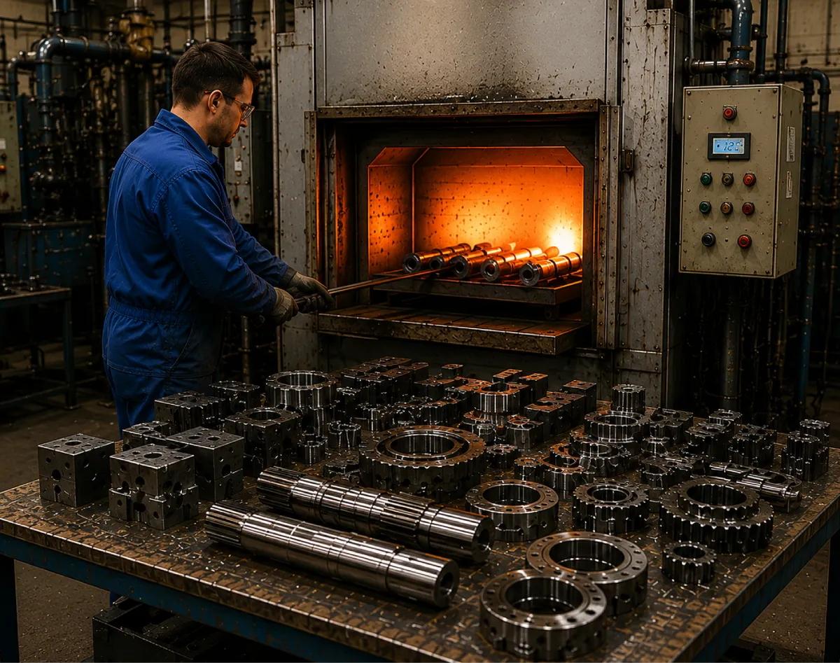Controlled thermal and chemical heat treatment of steel components in a furnace