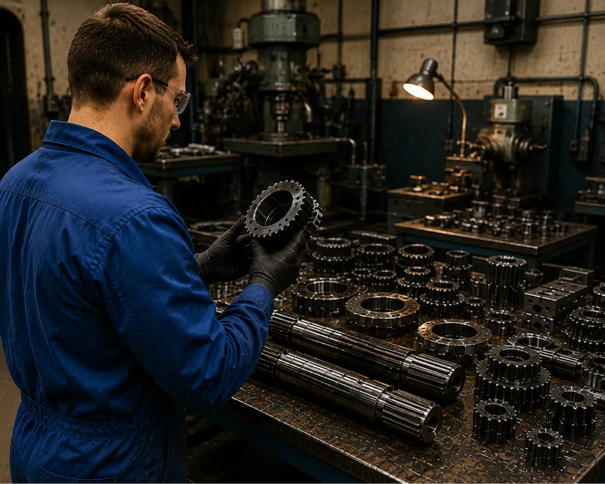 Precision engineered steel gears and shafts before the case hardening process